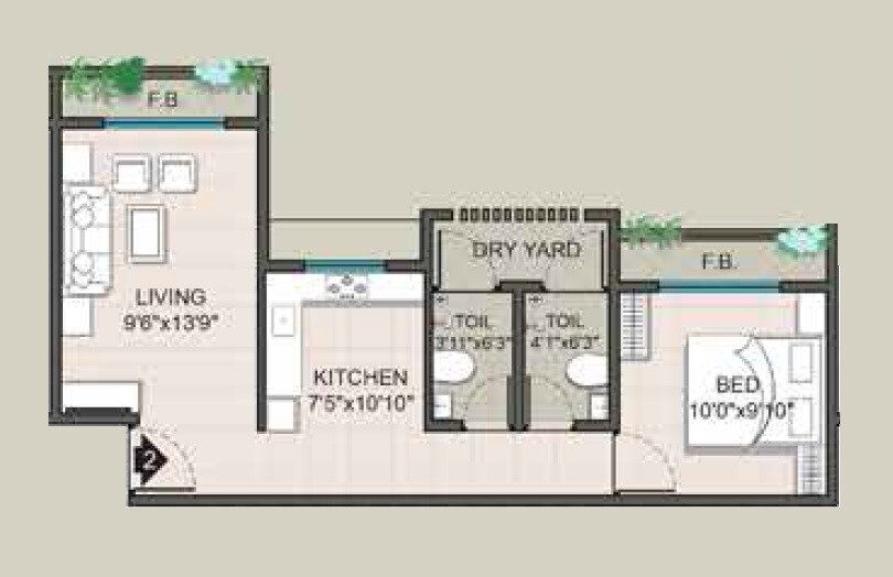 Floor plan of 1 BHK 386 Sq. Ft. Apartment in KM Horizon Exotica, Thane