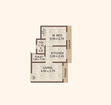 Floor plan of 1 BHK 376 Sq. Ft. Apartment in KM Narmada Mohan Atlantis, Thane