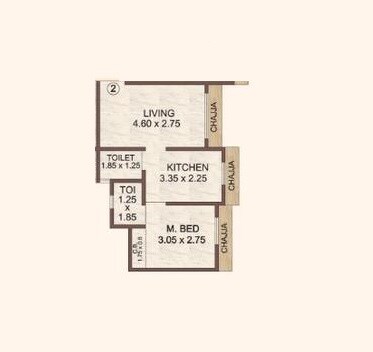 Floor plan of 1 BHK 391 Sq. Ft. Apartment in KM Narmada Mohan Atlantis, Thane