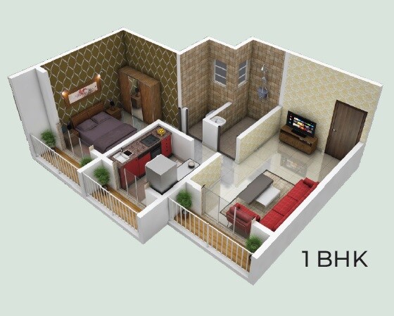 Floor plan of 1 BHK Apartment - 414 sq. ft. in Kohari Doha Heights, Thane