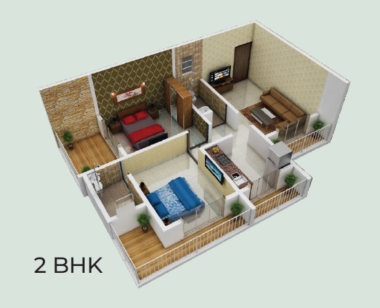 Floor plan of 2 BHK Apartment - 585 sq. ft. in Kohari Doha Heights, Thane