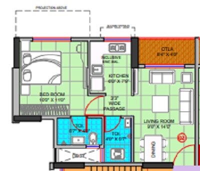 Floor plan of 1 BHK 322 Sq. Ft. Apartment in Kohinoor Aashiyana, Thane