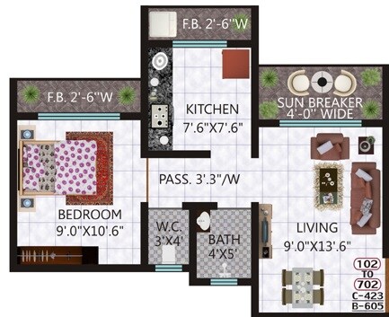 Floor plan of 238 Sq. Ft. Studio in Kohinoor Castles, Thane