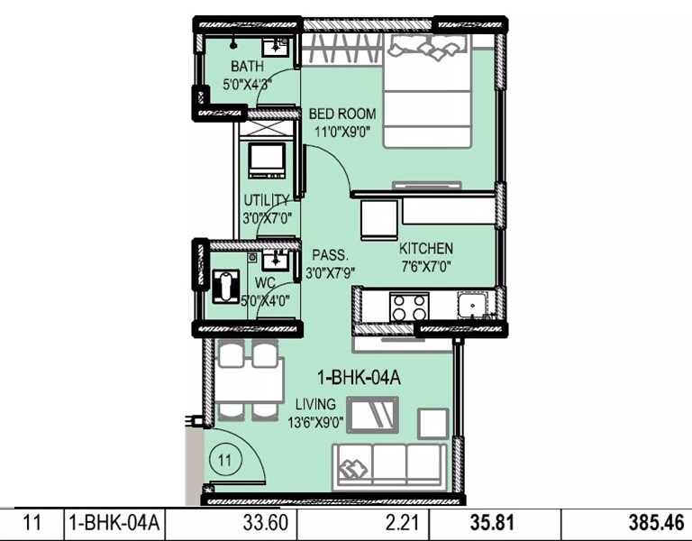 1 BHK 385 Sq. Ft. Apartment
