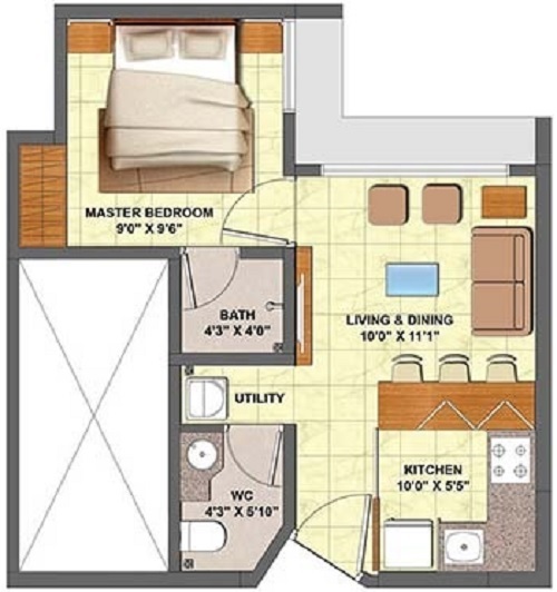 1 BHK 395 Sq. Ft. Apartment in Kohinoor Highland