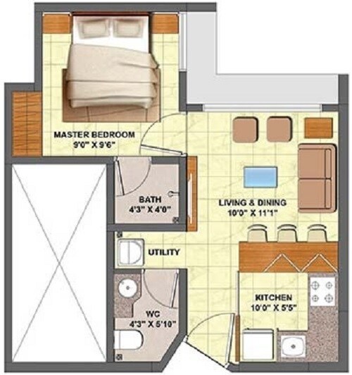 Floor plan of 1 BHK 431 Sq. Ft. Apartment in Kohinoor Highland, Thane
