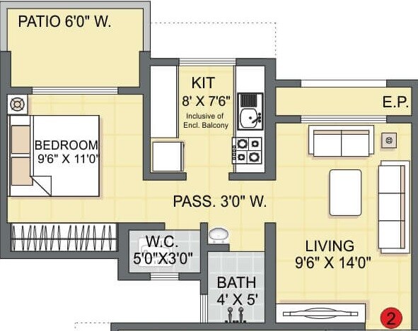 Floor plan of 1 BHK 368 Sq. Ft. Apartment in Kohinoor Luxuria, Thane