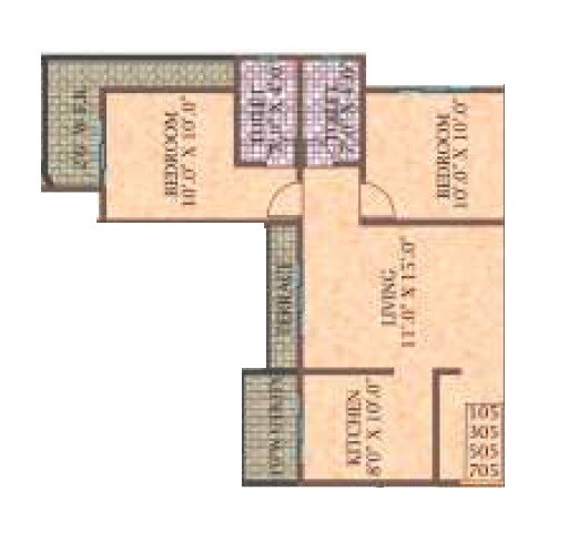 Floor plan of 2 BHK 501 Sq. Ft. Apartment in Kohinoor The Waves, Thane
