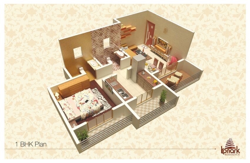 Floor plan of 1 BHK 426 Sq. Ft. Apartment in Konark Residency Thane, Thane