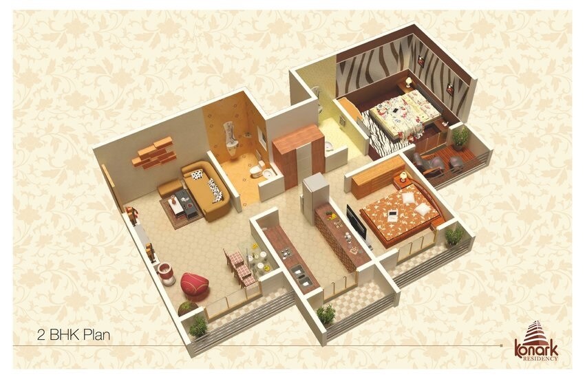 Floor plan of 2 BHK 544 Sq. Ft. Apartment in Konark Residency Thane, Thane