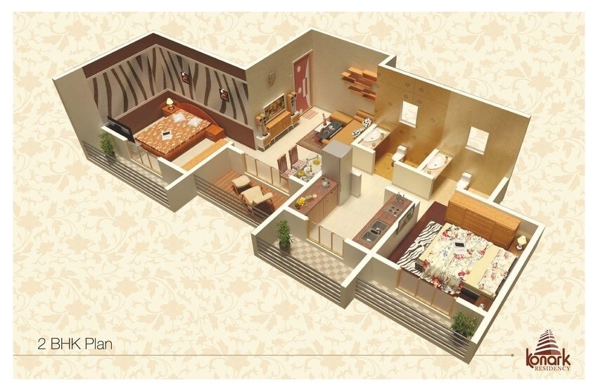 Floor plan of 2 BHK 683 Sq. Ft. Apartment in Konark Residency Thane, Thane