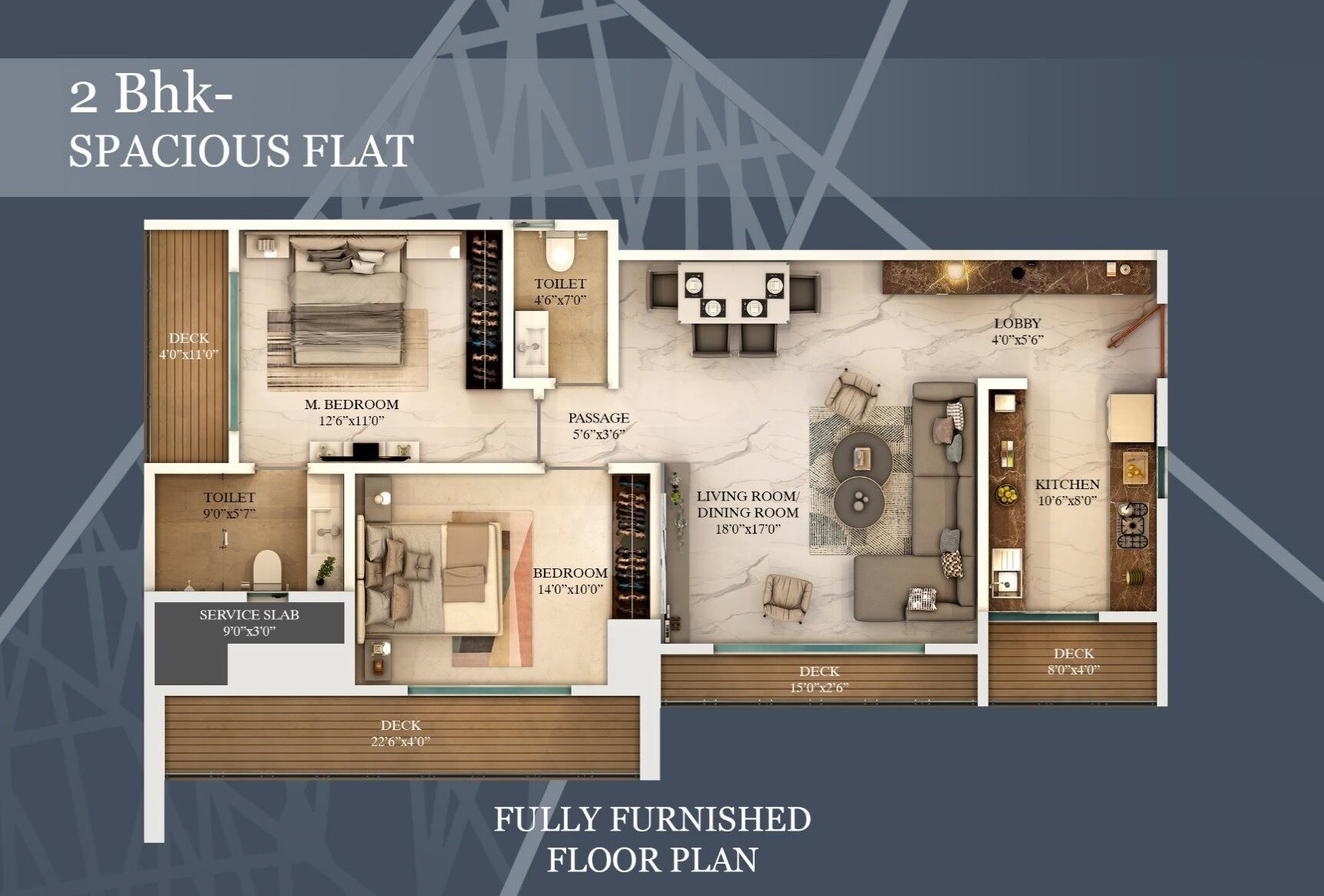 Floor plan of 2 BHK 1147 Sq. Ft. Apartment in KR Heights Kamatghar, Thane
