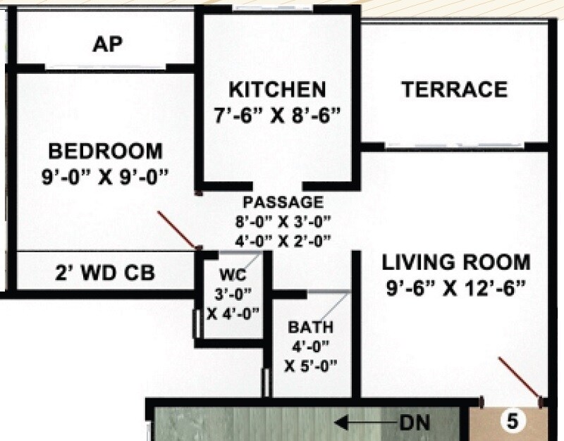 1 BHK 334 Sq. Ft. Apartment
