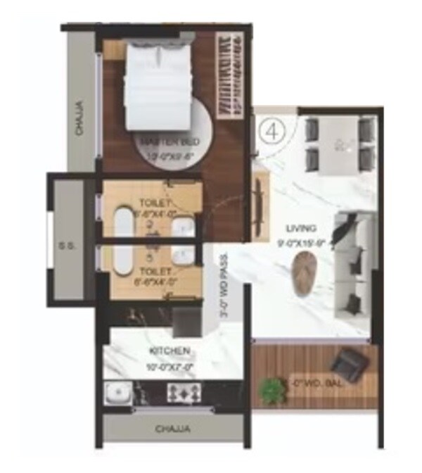 Floor plan of 1 BHK 470 Sq. Ft. Apartment in Krisha Vasudev Ratna, Thane