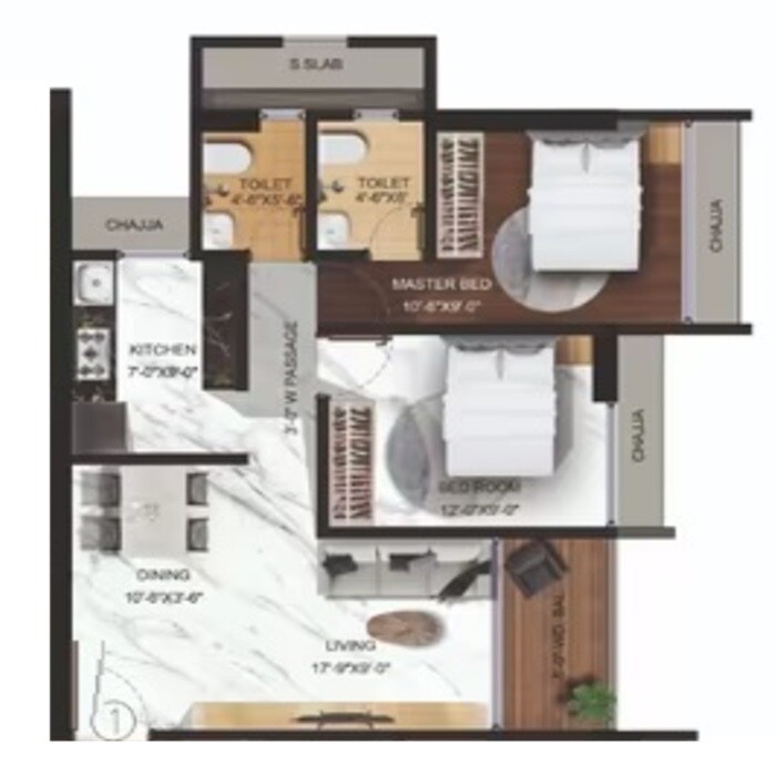 Floor plan of 2 BHK 652 Sq. Ft. Apartment in Krisha Vasudev Ratna, Thane