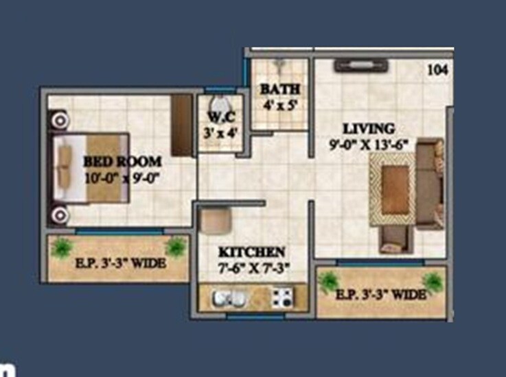 Floor plan of 1 BHK 400 Sq. Ft. Apartment in Krishna Darshan Badlapur, Thane