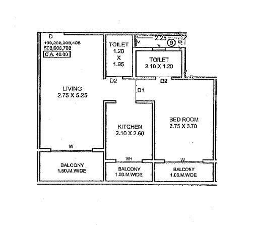 Floor plan of 1 BHK 360 Sq. Ft. Apartment in Krishna Empire CHS, Thane