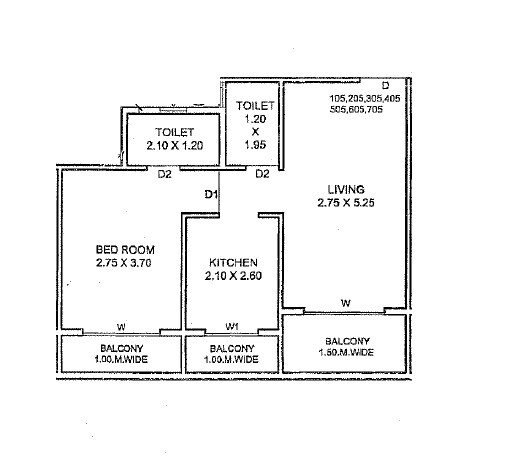 Floor plan of 1 BHK 431 Sq. Ft. Apartment in Krishna Empire CHS, Thane