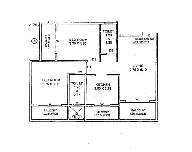 Floor plan of 2 BHK 533 Sq. Ft. Apartment in Krishna Empire CHS, Thane