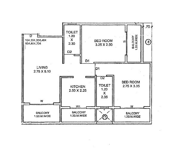 Floor plan of 2 BHK 631 Sq. Ft. Apartment in Krishna Empire CHS, Thane