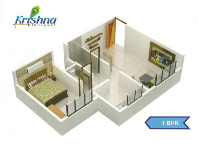 Floor plan of 1 BHK 390 Sq. Ft. Apartment in Krishna Highlands, Thane