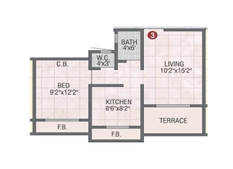 Floor plan of 1 BHK 296 Sq. Ft. Apartment in Krishna Nisarga, Thane
