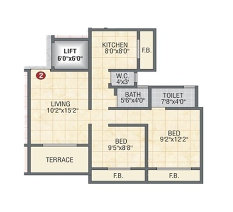 Floor plan of 2 BHK 350 Sq. Ft. Apartment in Krishna Nisarga, Thane