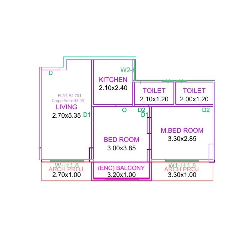 Floor plan of 2 BHK 473 Sq. Ft. Apartment in Krishna Vishnu Krupa CHS, Thane