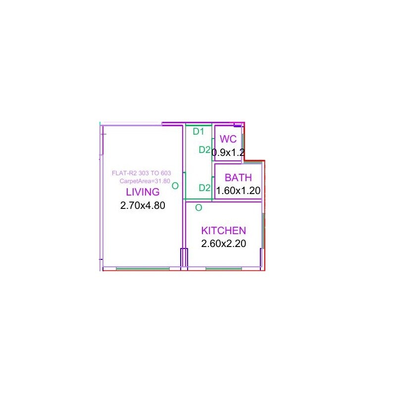 Floor plan of 342 Sq. Ft. Studio in Krishna Vishnu Krupa CHS, Thane