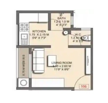 Floor plan of 1 BHK 402 Sq. Ft. Apartment in Krushna Vihar, Thane