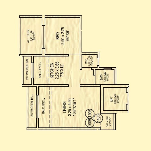 Floor plan of 1 BHK Apartment - 360 sq. ft. in Krushnai Heights, Thane