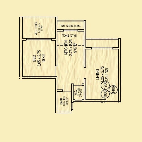 Floor plan of 1 BHK Apartment - 368 sq. ft. in Krushnai Heights, Thane