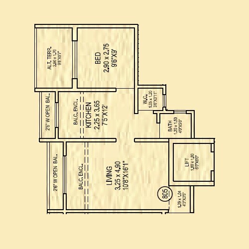 Floor plan of 1 BHK Apartment - 378 sq. ft. in Krushnai Heights, Thane