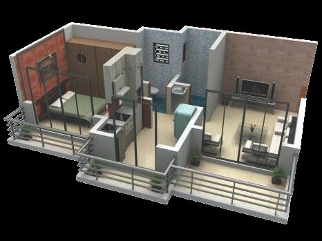 Floor plan of 1 BHK 375 Sq. Ft. Apartment in Kuber Samruddhi, Thane