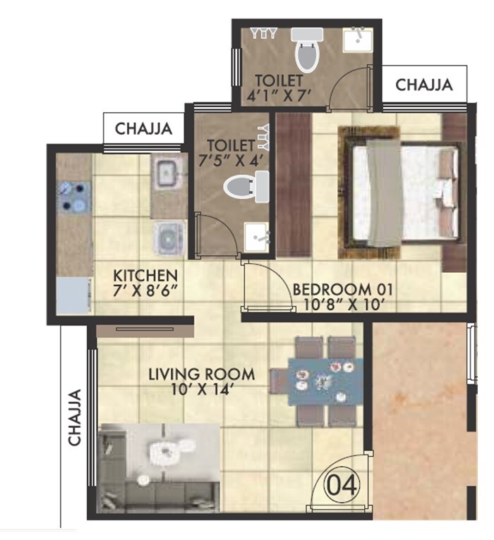 Floor plan of 1 BHK Apartment - 431 sq. ft. in Kulswamini Pride, Thane