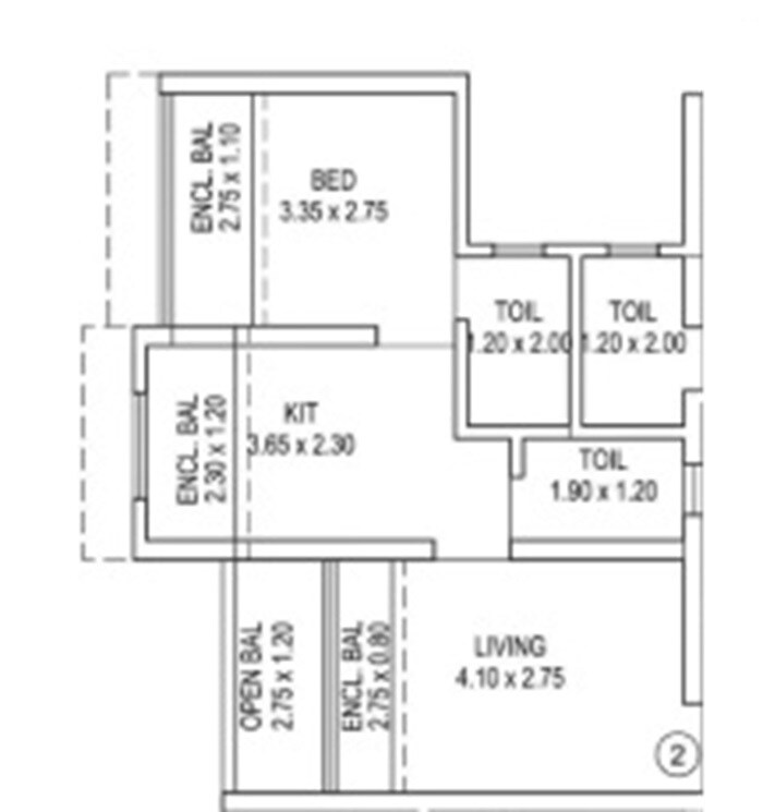Floor plan of 1 BHK 437 Sq. Ft. Apartment in Kulswamini Sukrya Heights, Thane