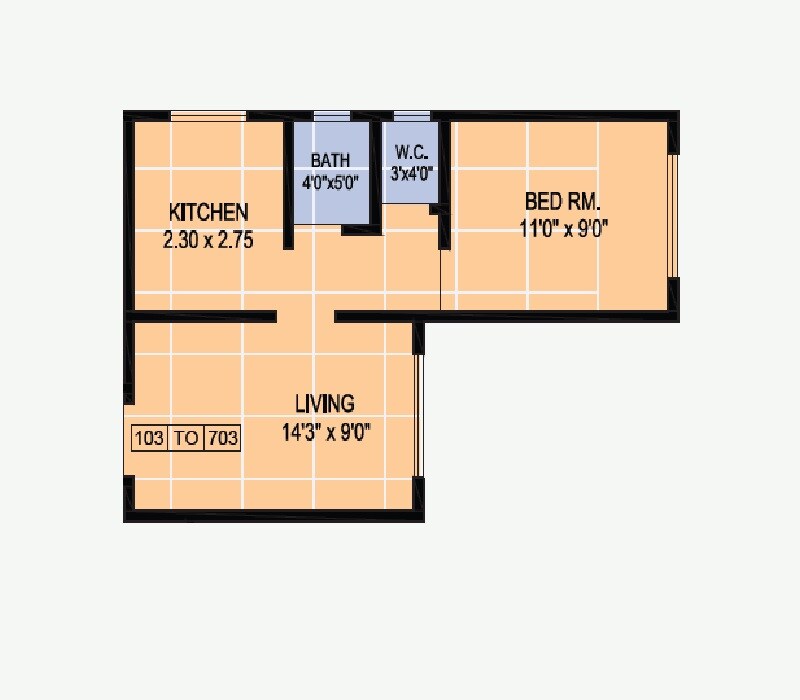 Floor plan of 1 BHK 400 Sq. Ft. Apartment in Kulvinder Lotus Residency, Thane