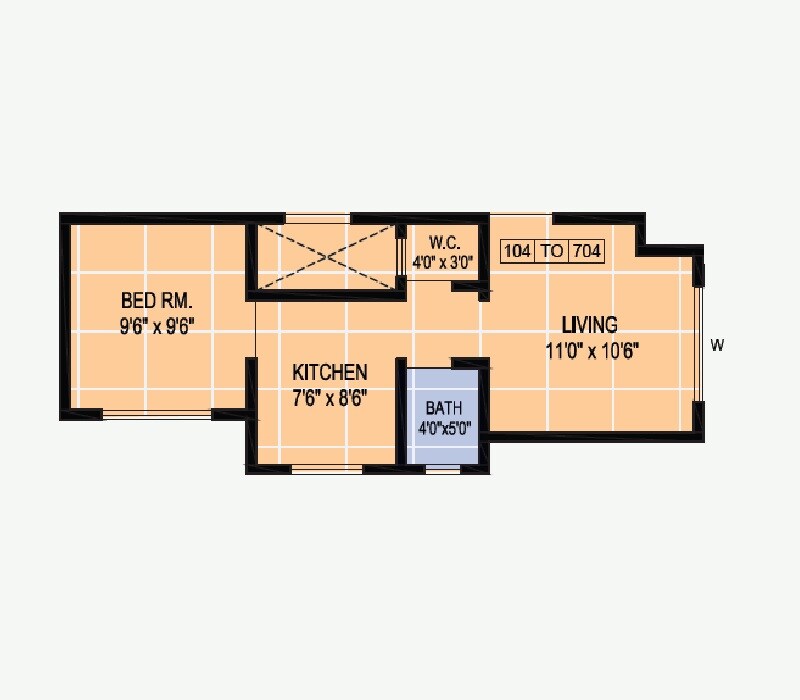 Floor plan of 1 BHK 450 Sq. Ft. Apartment in Kulvinder Lotus Residency, Thane