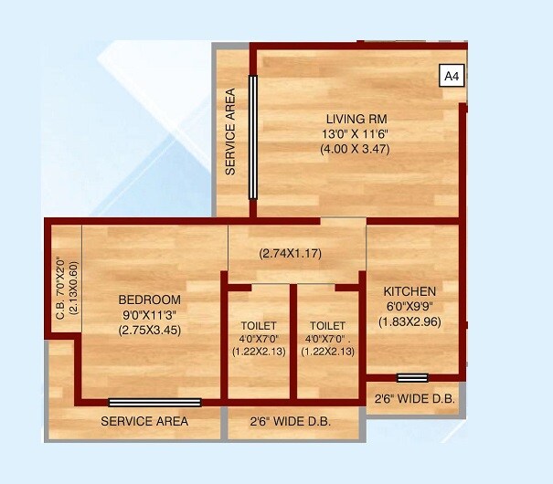Floor plan of 1 BHK 353 Sq. Ft. Apartment in Kyraa Park, Thane
