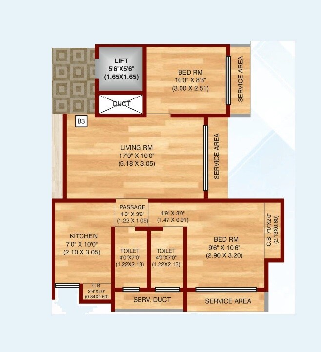 Floor plan of 2 BHK 658 Sq. Ft. Apartment in Kyraa Park, Thane