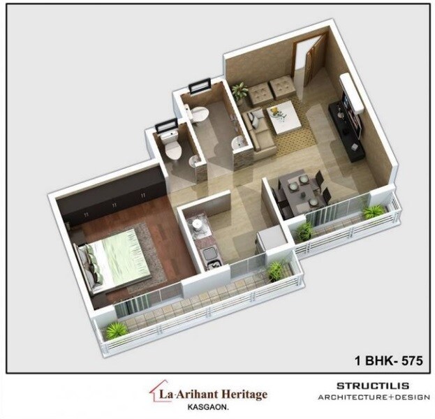 Floor plan of 1 BHK 575 Sq. Ft. Apartment in La  Arihant Heritage, Thane
