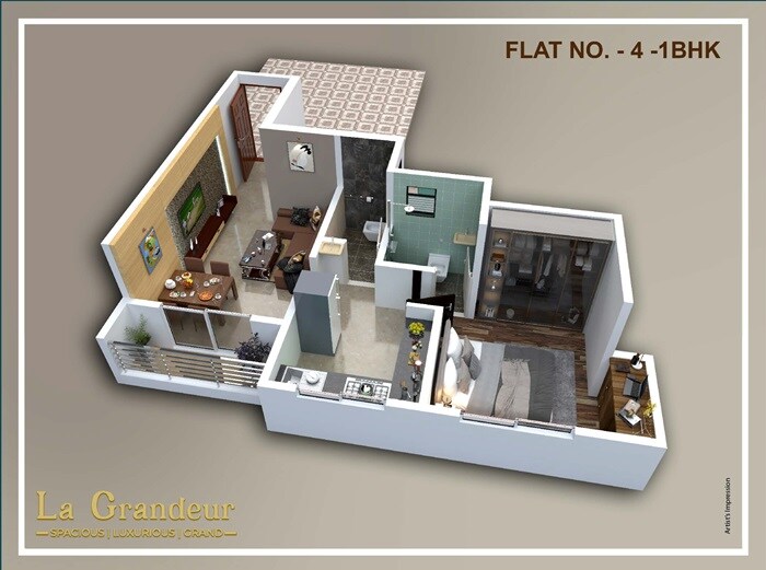 Floor plan of 1 BHK 433 Sq. Ft. Apartment in La Grandeur, Thane