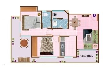 Floor plan of 2 BHK 590 Sq. Ft. Apartment in Laabh Enclave, Thane