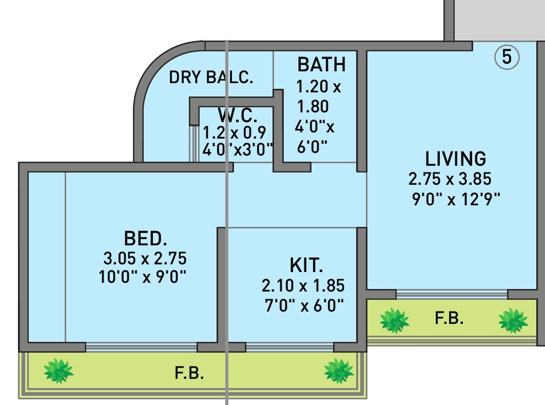 Floor plan of 1 BHK 283 Sq. Ft. Apartment in Laabh Pehla Ghar Shubh Sanket Complex, Thane