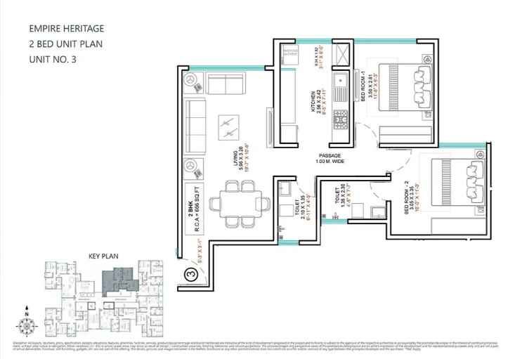 2 BHK 666 Sq. Ft. Apartment in Lakhani Empire Heritage