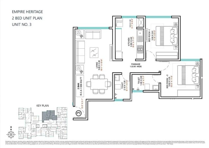 Floor plan of 2 BHK 600 Sq. Ft. Apartment in Lakhani Empire Heritage, Thane