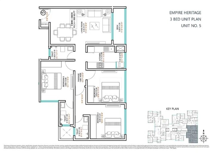 Floor plan of 3 BHK 900 Sq. Ft. Apartment in Lakhani Empire Heritage, Thane