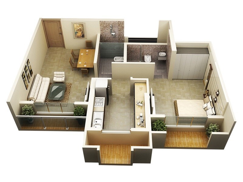 Floor plan of 1 BHK 446 Sq. Ft. Apartment in Larkins Pride Palms, Thane