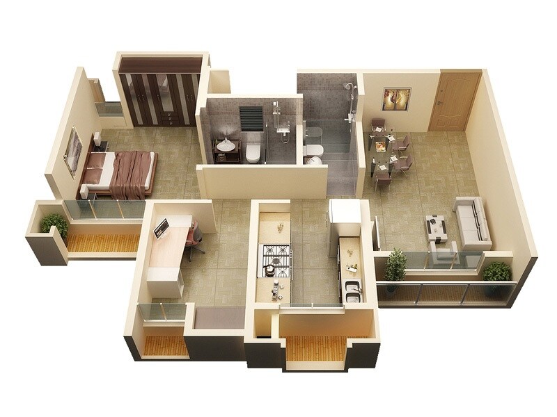 Floor plan of 1 BHK 543 Sq. Ft. Apartment in Larkins Pride Palms, Thane