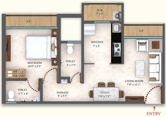 Floor plan of 1 BHK 520 Sq. Ft. Apartment in Laukik Vastu Luxuria, Thane
